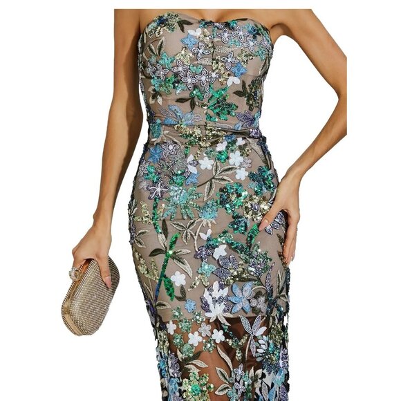 Elegant Strapless Floral Dress - Picture 6 of 15